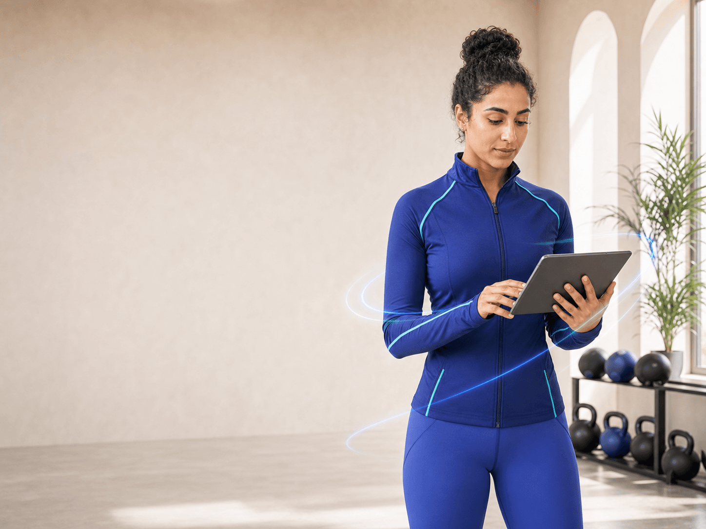 Coach sportive consultant ses demandes sur une tablette